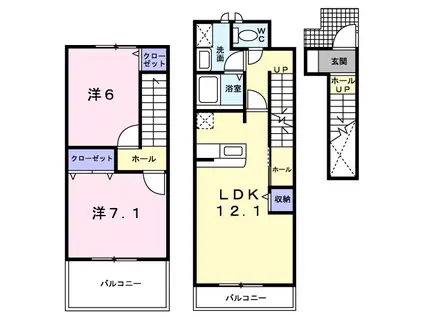 ソレアードパルケC(2LDK/2階)の間取り写真