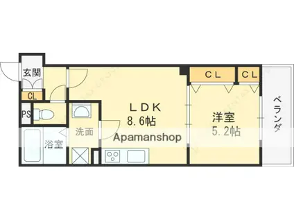 ラモーナ北条Ⅱ(1LDK/3階)の間取り写真