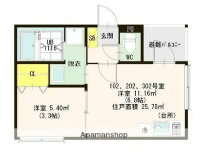 ハーモニーテラス中浜Ⅲ(1DK/1階)の間取り写真