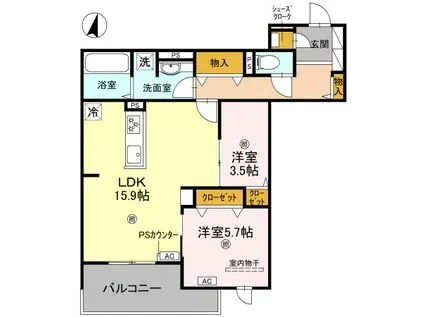 TORISIA REVE(2LDK/3階)の間取り写真