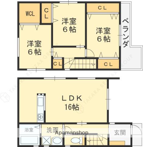 阪急電鉄京都線 富田駅(大阪) 徒歩18分 2階建 築9年(3LDK)の間取り写真