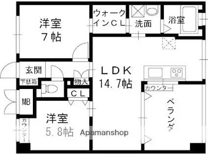 ラフルール(2LDK/5階)の間取り写真
