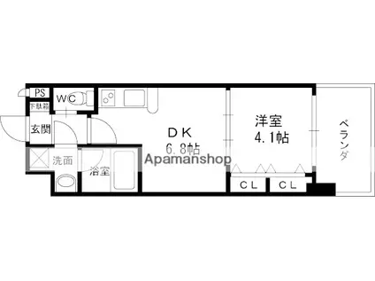 CHOEI65プレジオ中津(1DK/4階)の間取り写真