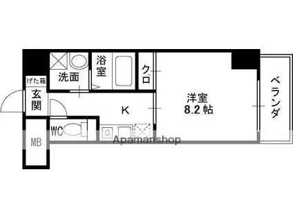 ドゥーエ本庄(1K/9階)の間取り写真