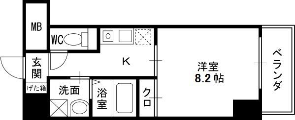 ドゥーエ本庄(1K/2階)の間取り写真