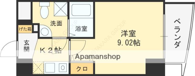 プラディオ天満セレニテ(1K/9階)の間取り写真