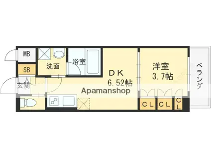 扇町公園プライマリーワン(1DK/8階)の間取り写真