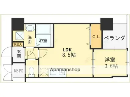 HS梅田イースト(1LDK/12階)の間取り写真