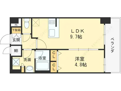 プレサンス大阪福島シエル(1LDK/13階)の間取り写真