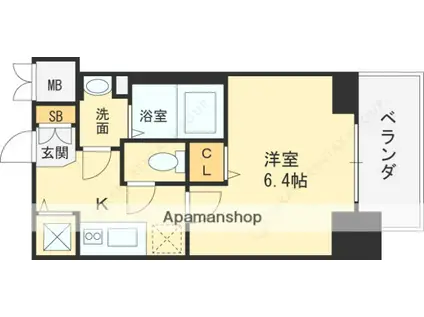 プレサンス南森町ライズ(1K/6階)の間取り写真