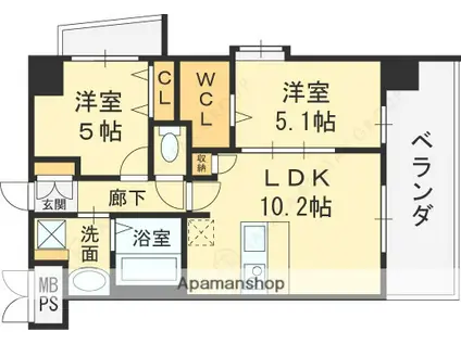 スプランディッド中之島ウエスト(2LDK/3階)の間取り写真