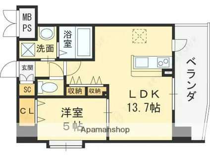 スプランディッド中之島ウエスト(1LDK/2階)の間取り写真