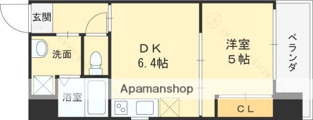 アクアスイート南森町(1DK/2階)の間取り写真