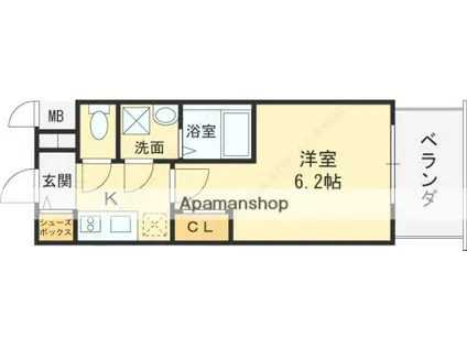 エスリードレジデンス大阪福島シティウエスト(1K/9階)の間取り写真