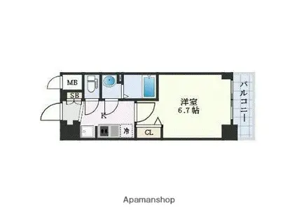 プレサンス福島ミッドエル(1K/9階)の間取り写真
