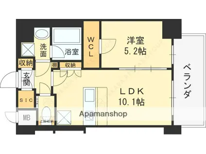 スプランディッド弁天町DUE(1LDK/4階)の間取り写真
