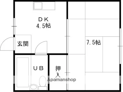 カラキマンション(1DK/4階)の間取り写真