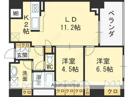 アーデンタワー福島ウエスト(2LDK/5階)の間取り写真