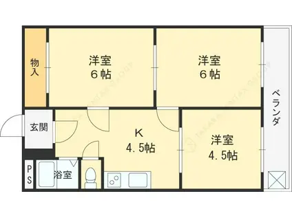 大宝枚岡グリーンヒルズ(3DK/3階)の間取り写真