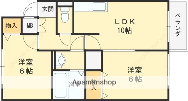 GREEN HILL(2LDK/2階)の間取り写真