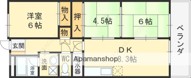 フローラ長田(3DK/6階)の間取り写真