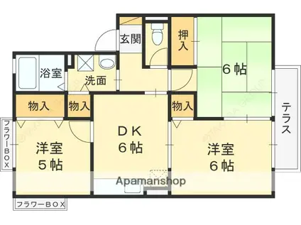 シャルマン横小路(3DK/2階)の間取り写真