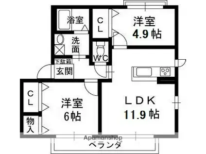 グリーンフィールド(2LDK/2階)の間取り写真