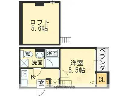 ラミアカーサ衣摺(1K/1階)の間取り写真