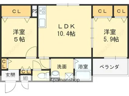 クリエオーレ川田(2LDK/3階)の間取り写真