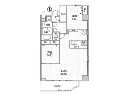 LA DOUCEUR西宮北口(2LDK/4階)の間取り写真