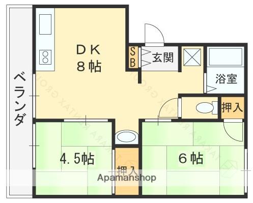 フジイハイツA棟(2DK/1階)の間取り写真