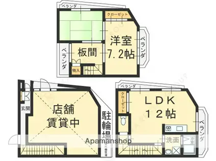 近鉄難波・奈良線 八戸ノ里駅 徒歩4分 3階建 築45年(2LDK)の間取り写真