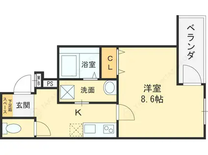 フジパレス弥刀Ⅱ番館(1K/3階)の間取り写真