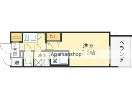 ファーストフィオーレ長田グランディール(1K/14階)の間取り写真