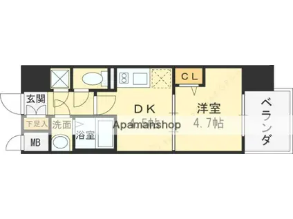 ファーストフィオーレ長田グランディール(1DK/3階)の間取り写真