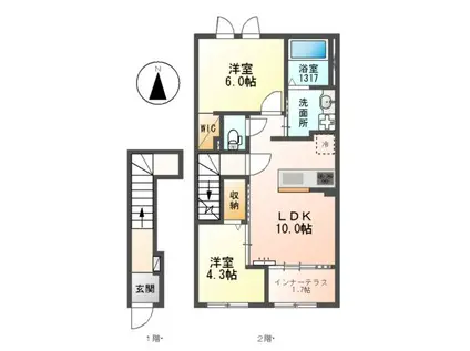 メゾン・ド・ヴェルデ若江(2LDK/2階)の間取り写真