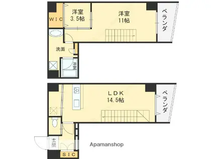 プレミアム長瀬駅前(2LDK/3階)の間取り写真