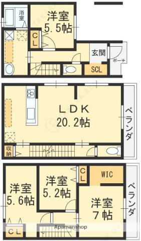 八尾市小畑町1丁目戸建て(4LDK/1階)の間取り写真