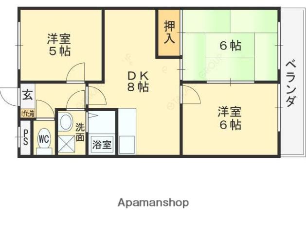 パークハイム久宝寺(3DK/3階)の間取り写真