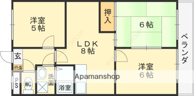 パークハイム久宝寺(3DK/2階)の間取り写真