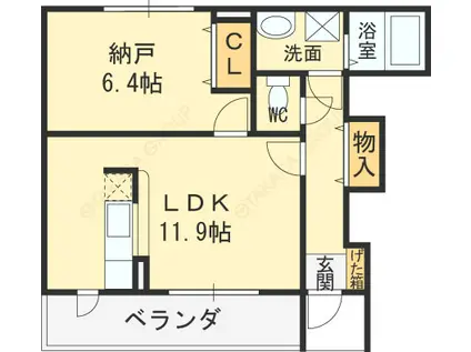 プラシード・カーサ(1LDK/1階)の間取り写真