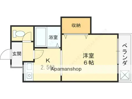 リバーサイド瓢箪山(1K/3階)の間取り写真