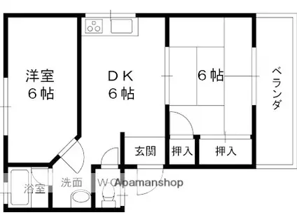 交久瀬ハイツ A棟(2DK/1階)の間取り写真