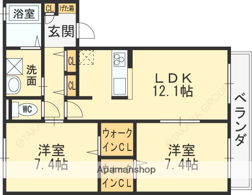 シャーメゾン ヴェルデ パティオ(2LDK/2階)の間取り写真