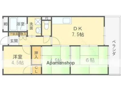 マーベリック横小路(3DK/3階)の間取り写真