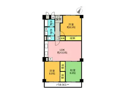 日商岩井芦屋マンション(3LDK/2階)の間取り写真