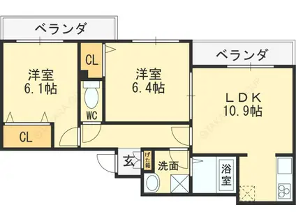 メゾンドゥプラザ(2LDK/3階)の間取り写真