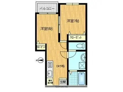 ディーセントⅡ(2K/2階)の間取り写真