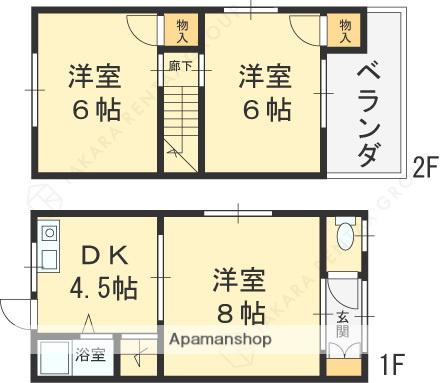 近鉄難波・奈良線 河内花園駅 徒歩11分 2階建 築54年(3K)の間取り写真