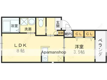 モアナ長瀬町(1LDK/1階)の間取り写真
